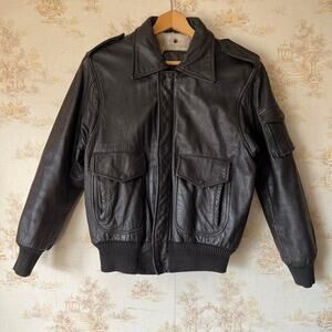 Vintage 70s Sherpa Lined Brown Leather Bomber Jacket | Size S